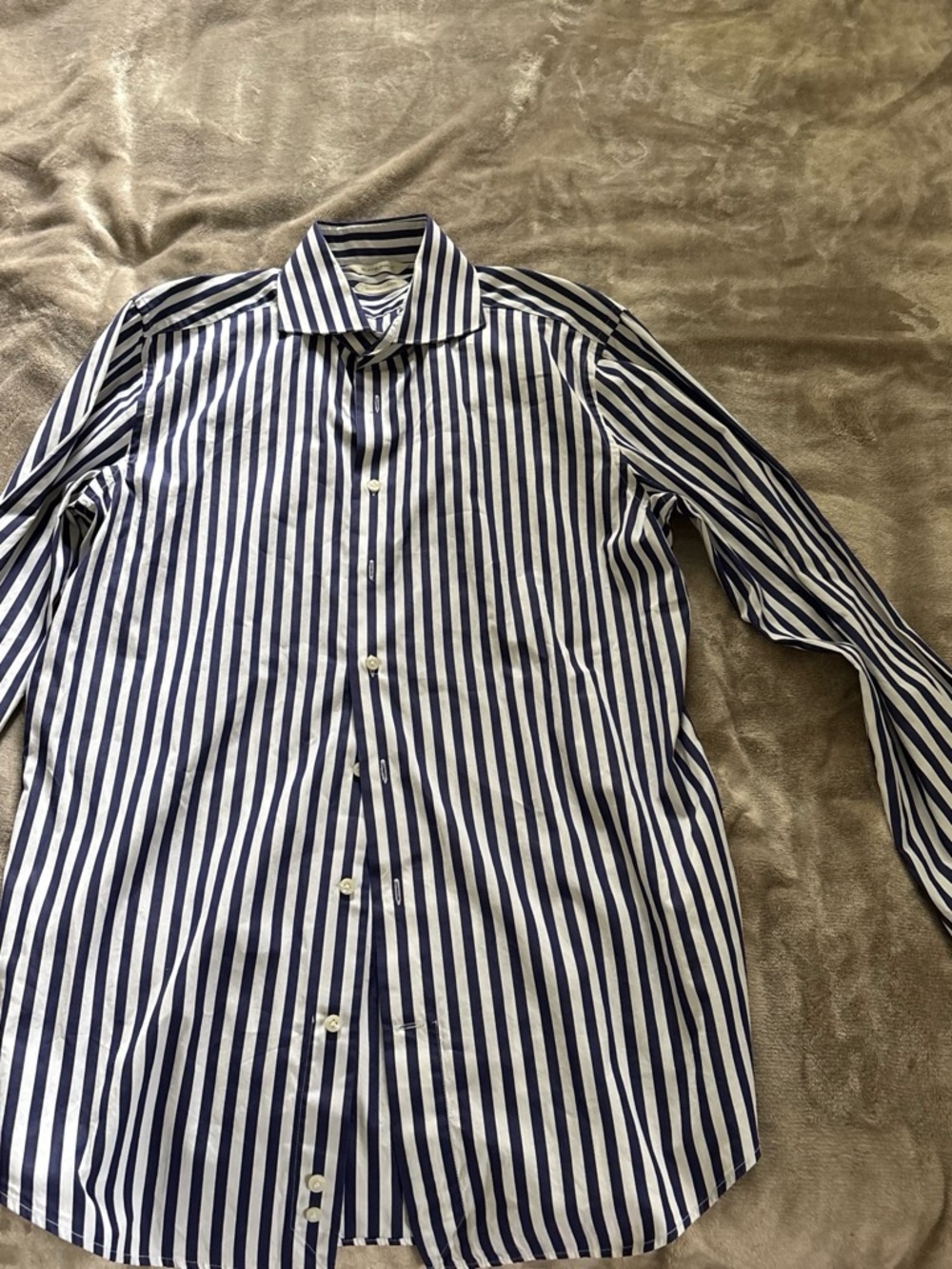 Suitsupply Navy and White Vertical Stripe Dress Shirt